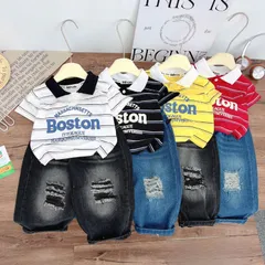 Bộ Quần Áo Bé Trai Áo Polo Boston Kẻ Sọc Phối Quần Jean Rách Cá Tính – Thời Trang Bé Trai Cao Cấp