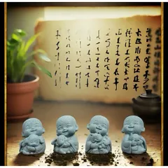 🌿 Combo 4 TƯỢNG CHÚ TIỂU MINI BẰNG ĐÁ – DECOR THIỀN TĨNH, MAY MẮN & BÌNH AN 🌿
