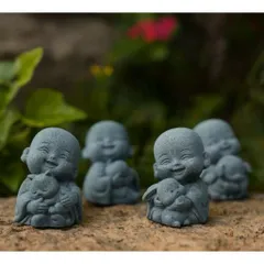 🌿 Combo 4 TƯỢNG CHÚ TIỂU MINI BẰNG ĐÁ – DECOR THIỀN TĨNH, MAY MẮN & BÌNH AN 🌿
