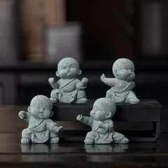 🌿 Bộ 4 Tiểu Hòa Thượng Võ Thuật Mini Decor Đá Sa Thạch 🌿 4.5*3cm