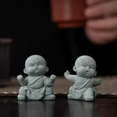 🌿 Bộ 4 Tiểu Hòa Thượng Võ Thuật Mini Decor Đá Sa Thạch 🌿 4.5*3cm