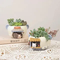 Chậu deco mèo và cáo dễ thương chất liệu Resin cao cấp- trồng sen đá,xương rồng,làm hộp bút,deco phòng,làm quà tặng…