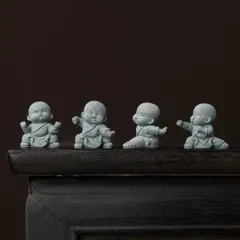 🌿 Bộ 4 Tiểu Hòa Thượng Võ Thuật Mini Decor Đá Sa Thạch 🌿 4.5*3cm