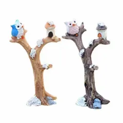 Mô hình cú mèo và nhà nhấm trên thân cây - decor tiểu cảnh siêu xinh