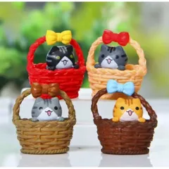 🐱 Mô hình mèo mini trong giỏ – đồ trang trí siêu dễ thương kích thước 3,5*3,5cm