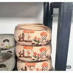 Chậu gốm trồng cây hoa văn nổi chất lựng cao, kích thước 16*12*8cm