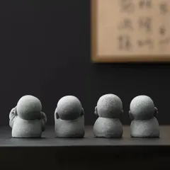 Bộ 4 tiểu hoà thượng tứ không bằng đá sa thạch tinh sảo - trang trí bàn trà,góc thiền,terrarium,bể cá…