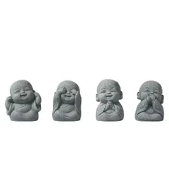 Bộ 4 tiểu hoà thượng tứ không bằng đá sa thạch tinh sảo - trang trí bàn trà,góc thiền,terrarium,bể cá…
