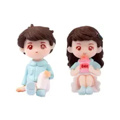 Mô hình cặp đôi ngồi uống trà dễ thương - trang trí tiểu cảnh,bàn học…kích thước 4,8* 2.5 cm/ nhân vật
