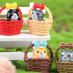 🐱 Mô hình mèo mini trong giỏ – Phụ kiện trang trí tiểu cảnh siêu dễ thương