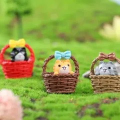 🐱 Mô hình mèo mini trong giỏ – Phụ kiện trang trí tiểu cảnh siêu dễ thương