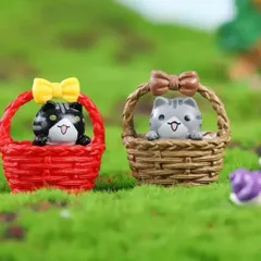 🐱 Mô hình mèo mini trong giỏ – Phụ kiện trang trí tiểu cảnh siêu dễ thương
