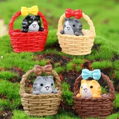 🐱 Mô hình mèo mini trong giỏ – Phụ kiện trang trí tiểu cảnh siêu dễ thương