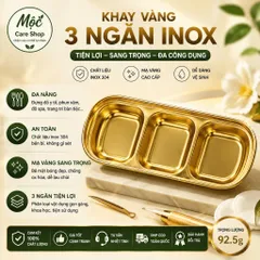 Khay vàng chia 3 ngăn cho spa thẩm mỹ viện đựng dụng cụ y tế, khay đựng đồ phun xăm