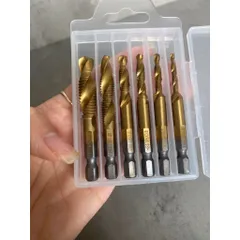 Bộ 6 mũi khoan taro tạo ren sắt thép inox taro ren M3-M10 chuôi lục giác
