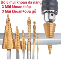 Bộ 6 mũi khoan tháp đa năng - Mũi khoan cưa đa năng thép gió HSS mạ Titan siêu bền