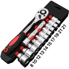 Tặng 1 tay L(250) khi mua  Bộ khẩu mở ốc bulong 12 chi tiết đầu 1/2 kích thước 8-24mm, Cần tự động 1/2 thép CR-V cao cấp