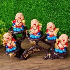 Bộ 05 tượng Di Lặc 7cm kèm chân đế Tài Lộc Phát