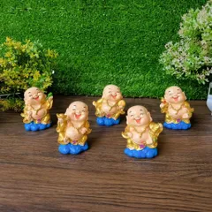 Bộ 05 tượng Di Lặc 7cm sơn nhũ vàng cao cấp - Ngũ Phúc Lâm Môn