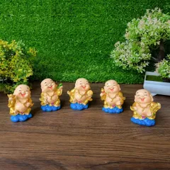 Bộ 05 tượng Di Lặc 7cm sơn nhũ vàng cao cấp - Ngũ Phúc Lâm Môn