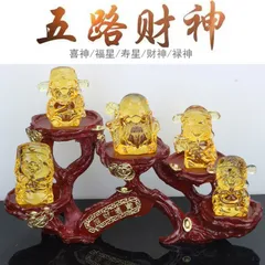 Tượng Ngũ Lộ Thần Tài Pha Lê Lưu Ly – Trang Trí Phòng Khách, Lối Vào, Phong Thủy