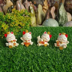 Bộ 04 chú Mèo Thần Tài kèm cây tiền và chân đế Tài Lộc Phát