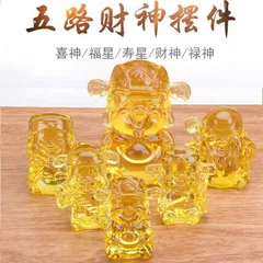 Tượng Ngũ Lộ Thần Tài Pha Lê Lưu Ly – Trang Trí Phòng Khách, Lối Vào, Phong Thủy