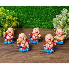 Bộ 05 tượng Di Lặc 7cm kèm chân đế Tài Lộc Phát