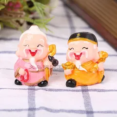 Tượng Thần Tài, Ông Thọ Bà Thọ Mini cao 4.5cm – Trang Trí Bánh Kem, Ô Tô, Để Bàn, Resin