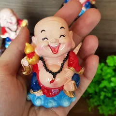 Bộ 05 tượng Di Lặc 7cm kèm chân đế ánh vàng