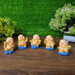 Bộ 05 tượng Di Lặc 7cm nhũ vàng kèm chân đế Tài Lộc Phát