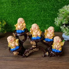 Bộ 05 tượng Di Lặc 7cm nhũ vàng kèm chân đế Tài Lộc Phát