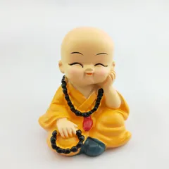 Tượng Chú Tiểu Tứ Không Đeo Chuỗi Phật Chibi – Trang Trí Ô Tô, Để Bàn, Resin Dễ Thương
