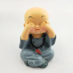 Tượng Chú Tiểu Tứ Không Đeo Chuỗi Phật Chibi – Trang Trí Ô Tô, Để Bàn, Resin Dễ Thương