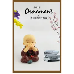 Tượng Chú Tiểu Tứ Không Đeo Chuỗi Phật Chibi – Trang Trí Ô Tô, Để Bàn, Resin Dễ Thương