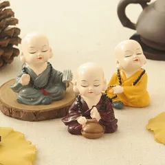 Tượng Chú Tiểu Chibi Resin – Trang Trí Ô Tô, Để Bàn, Phòng Khách, Phong Cách Thiền