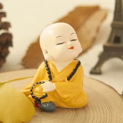 Tượng Chú Tiểu Chibi Resin – Trang Trí Ô Tô, Để Bàn, Phòng Khách, Phong Cách Thiền