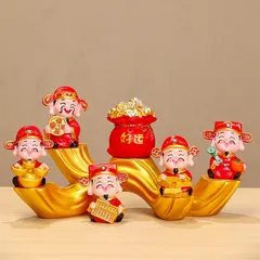 Bộ tượng Ngũ Lộ Thần Tài trang trí đồ trang trí để bàn, quà tặng khai tài, tân gia nhà mới hoặc quà tặng năm mới