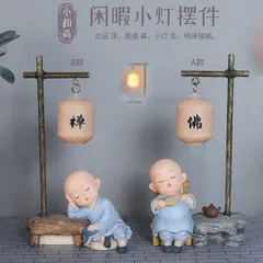 Tượng Chú Tiểu Thiền Ý Kèm Đèn Ngủ – Trang Trí Phòng Khách, Bàn Làm Việc, Phong Cách Trung Hoa