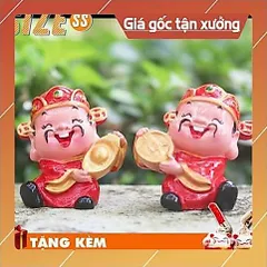 Bộ tượng 2 thần tài Bộ đôi Thần Tài May mắn cao cấp Tượng mini trang trí Xe hơi Bàn làm việc