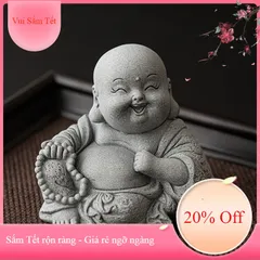Tượng Di Lặc cầm chuỗi hạt đá sa thạch