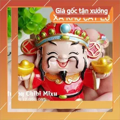 Tượng chibi Thần Tài may mắn 7cm - mẫu hai tay cầm 2 thỏi vàng