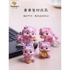 Bộ tượng gia đình kỳ lân màu hồng dễ thương kèm hũ muối gạo
