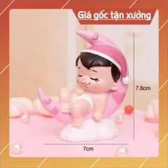 Phụ kiện bánh sinh nhật bánh kem - CẶP ĐÔI EM BÉ NẰM TRÊN TRĂNG trang trí bánh