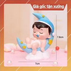 Phụ kiện bánh sinh nhật bánh kem - CẶP ĐÔI EM BÉ NẰM TRÊN TRĂNG trang trí bánh