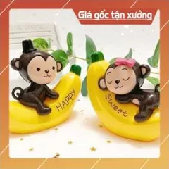 Trang trí bánh sinh nhật bánh kem cho bé - cặp đôi khỉ ôm chuối ( 2 con )