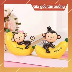 Trang trí bánh sinh nhật bánh kem cho bé - cặp đôi khỉ ôm chuối ( 2 con )