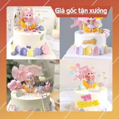 Phụ kiện trang trí bánh sinh nhật bánh kem - Em bé gái tóc vàng và em bé gái tóc hồng