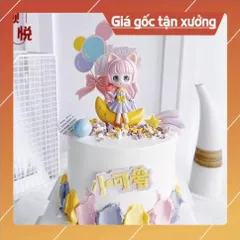 Phụ kiện trang trí bánh sinh nhật bánh kem - Em bé gái tóc vàng và em bé gái tóc hồng