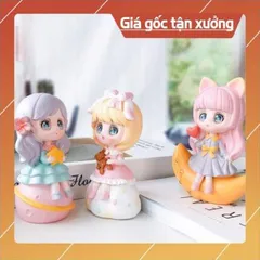 Phụ kiện trang trí bánh sinh nhật bánh kem - Em bé gái tóc vàng và em bé gái tóc hồng